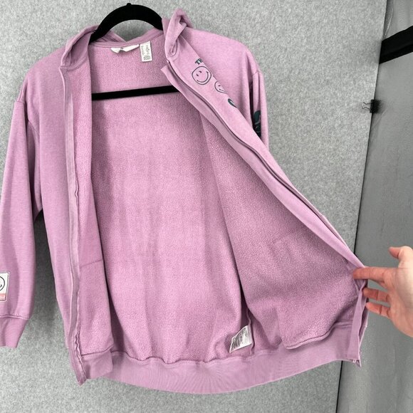Smiley World x H&M Kids Oversized Graphic Full Zip Hoodie Size XL Purple Happy - Picture 3 of 16